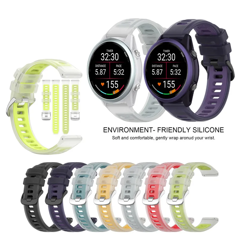20 مللي متر حزام رياضي بلون هلامي لـ Garmin Forerunner 165 / 245 / 158 / 55 / 645 شريط سيليكون شفاف للموسيقى