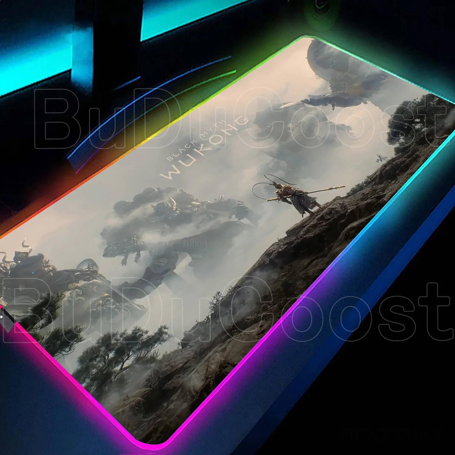 

RGB Mousepad Anime Monkey Mouse Pad Laptop Black Myth Wukong Mousepad XXL PC Gaming Accessories Keyboard Rug Large XXL Desk Mats
