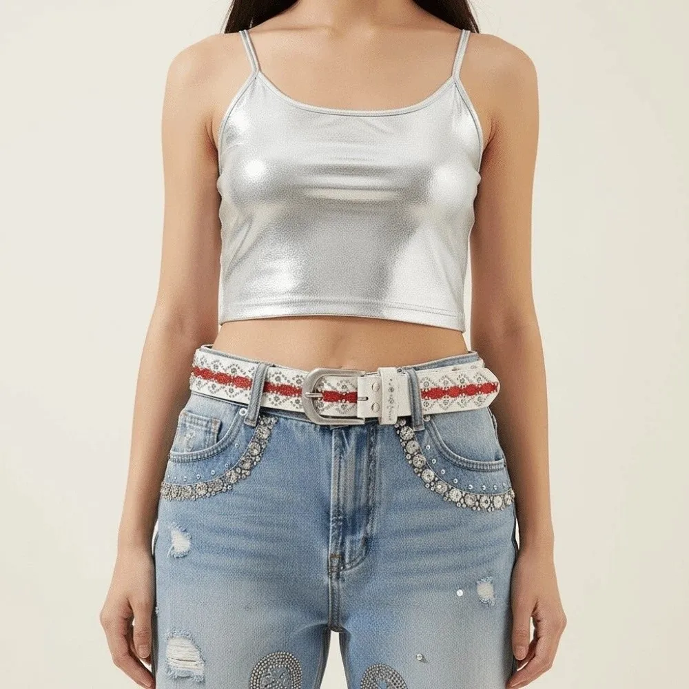 Contrast Color Y2K Punk Belt Eye Catching Texture Western Studded Belt Durable Alloy Buckle Adjustable Length
