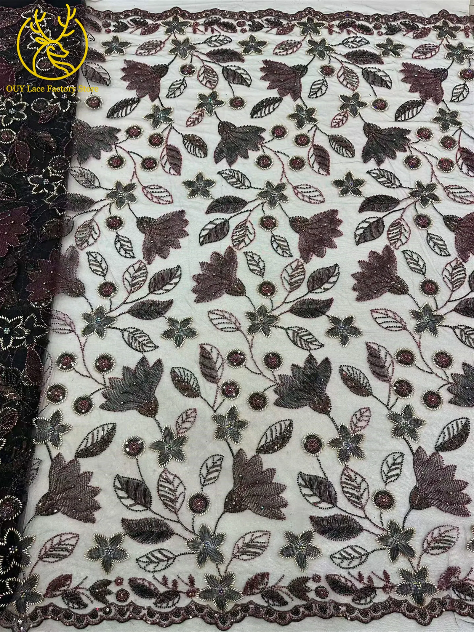 Neuer Stil: Brautkleid-Spitzenstoff mit Perlenstickerei 2026, Silberner Tüll mit Pailletten, Afrikanischer Netzstoff für Hochzeits- und Abendkleider zum Nähen – Detail 6