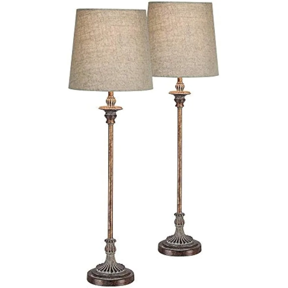 

Traditional French Country Style Buffet Table Lamps 31.5"Tall Skinny Set of 2 Weathered Brown for Living Room House Home Dining