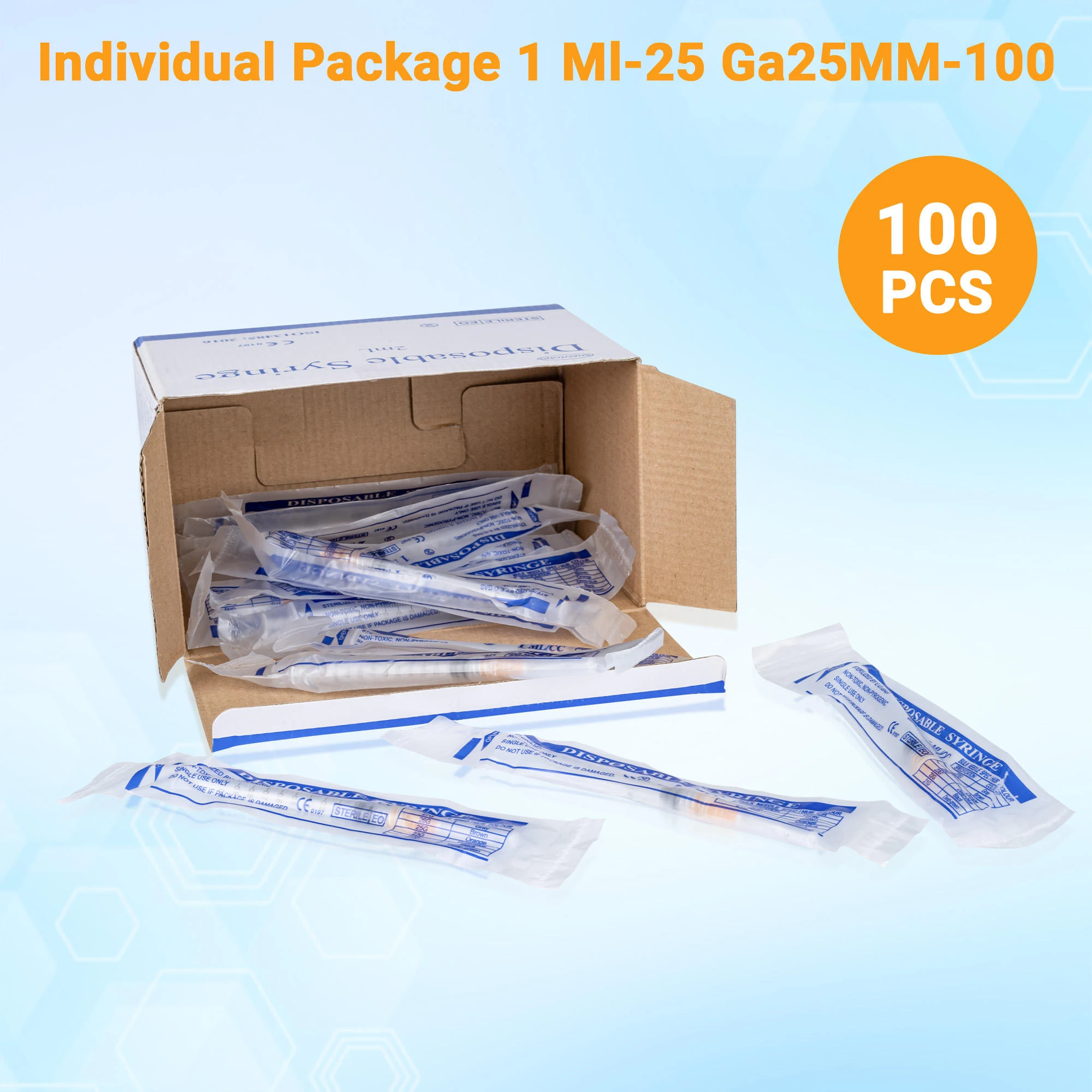 Tatoo Supply 1ml Luer Lock Syringe 25Gauge 25mm 1Inch Needle Individually Pack Tatoo Needle 100PCS
