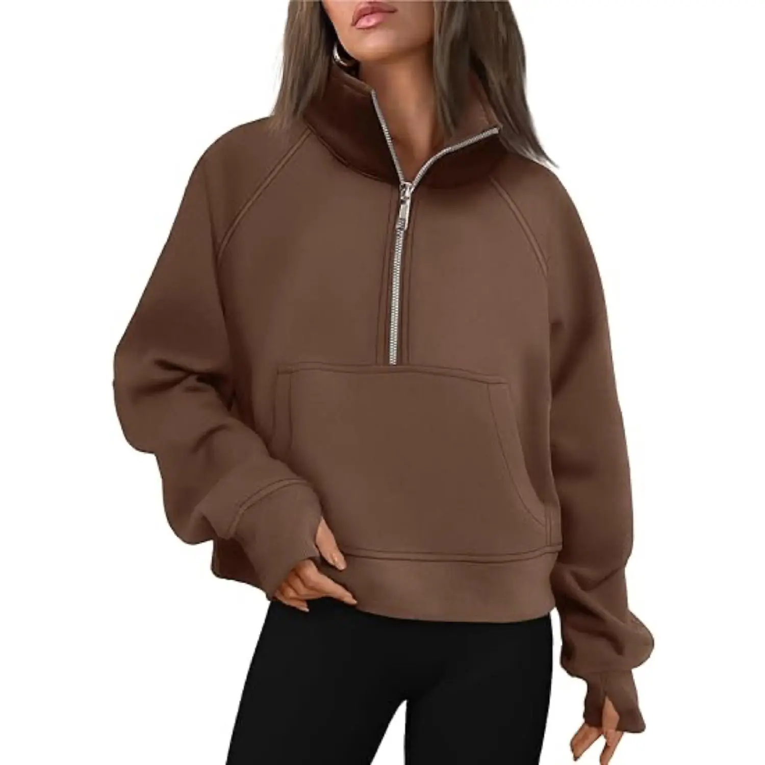 Winter New Women's Sports Half Zip Yoga Wear Loose Stand Collar Solid Color Fleece Sweater