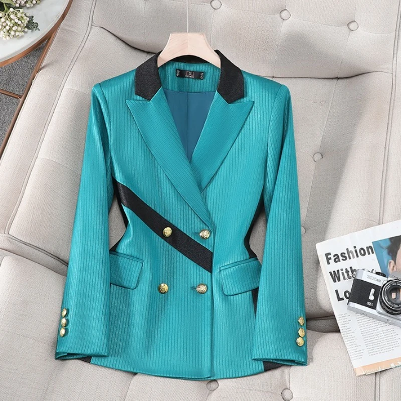 

Весенне-осенний женский пиджак, модный двубортный пиджак с длинными рукавами в тон, женский офисный формальный пиджак, верхняя одежда