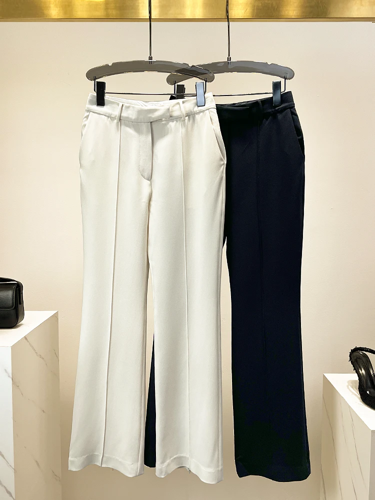 

Женские брюки с высокой талией, прямые, облегающие, струящиеся, повседневные, длинные, из ацетатного волокна, модные, для работы