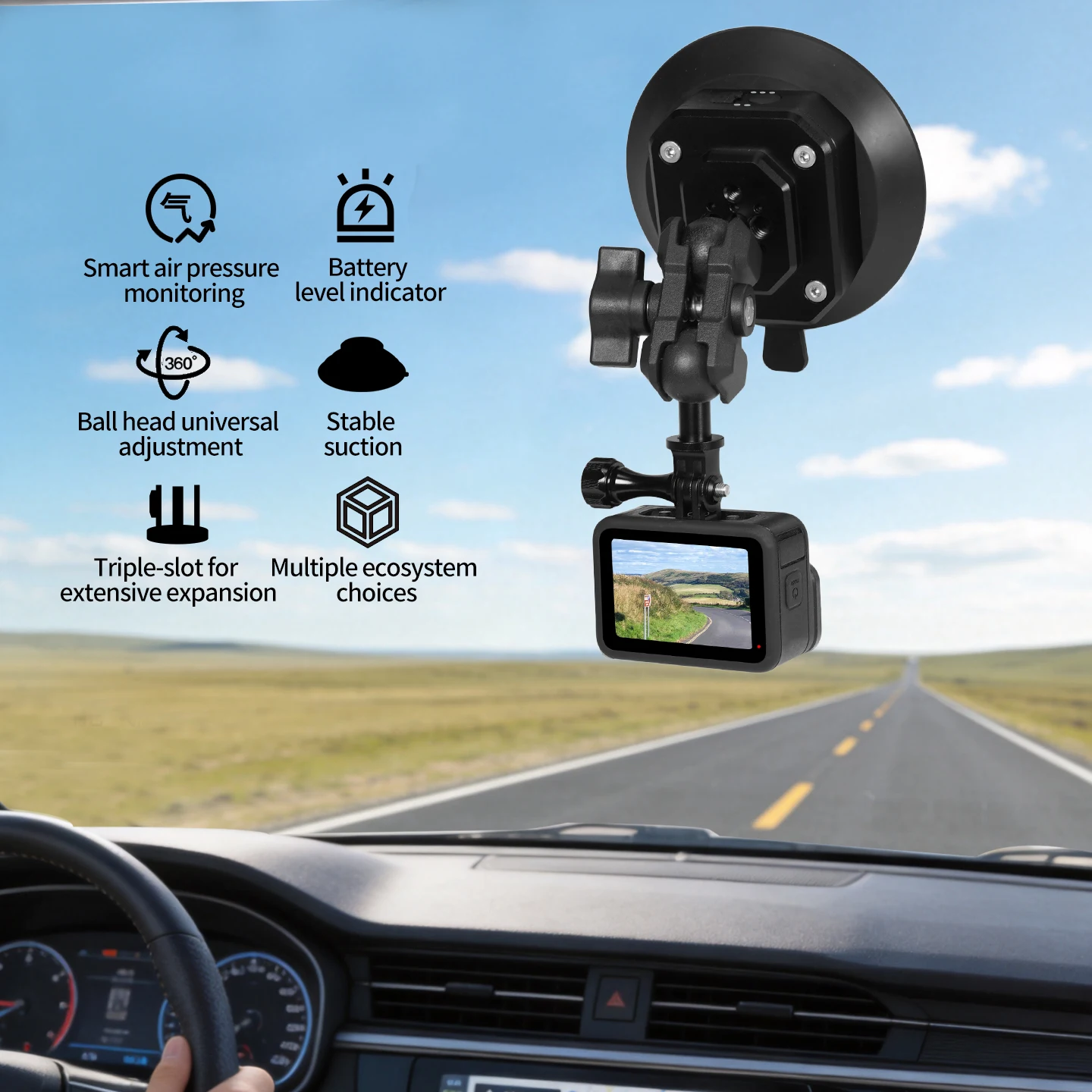 Electric Vacuum Suction Cup with 1/4 3/8 ARRI Hole For Gopro Hero 13 Insta360 X6 X5 Action Camera Smartphone Vehicle Photography