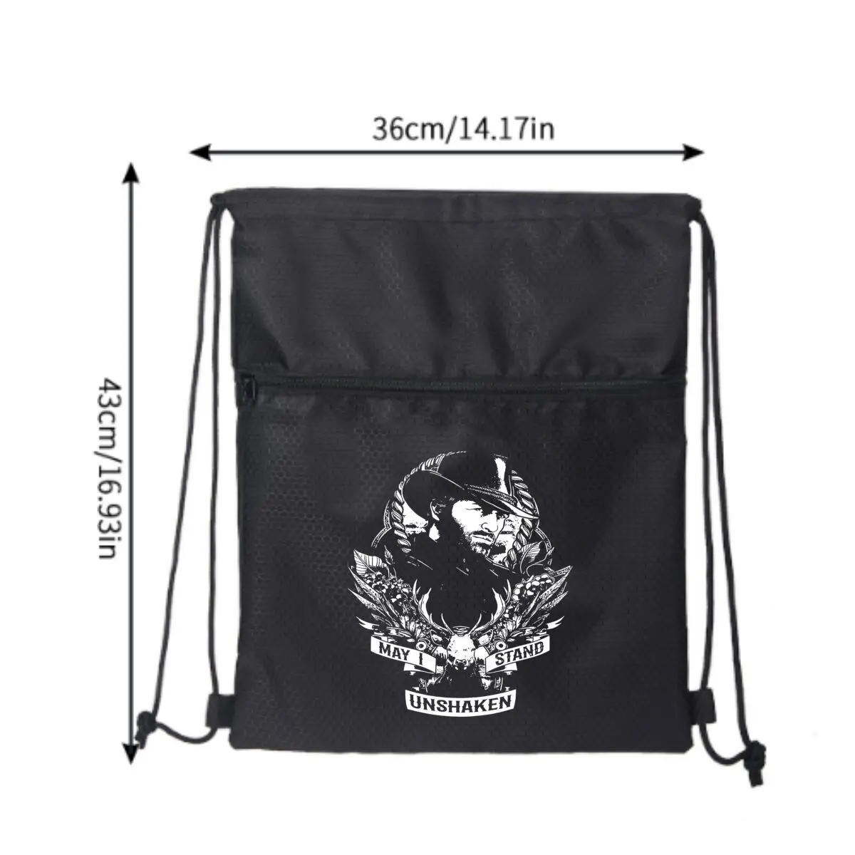 Unshaken Stand Edgy  Symbolic Text Design Black Drawstring Zipper Bag: Perfect for Short Getaways