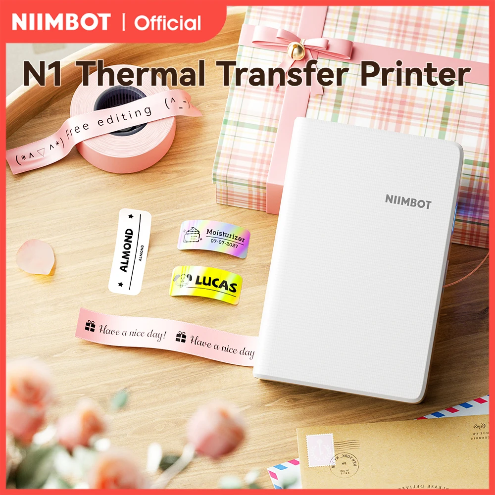 Niimbot N1/B18 termotransferowa drukarka naklejek Mini drukarka etykiet ze wstążką papiery PET do sklepu jubilerskiego kosmetyki kablowe