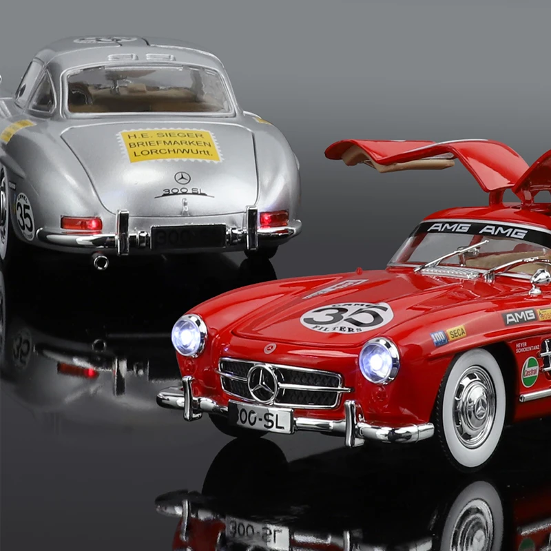 1:24 Mercedes Benz 300 Sl Vintage Auto Sportmodel Diecast Voertuig Speelgoed Jongen Furieuze Metalen Collectie Latte Versie Luxe Klassieker