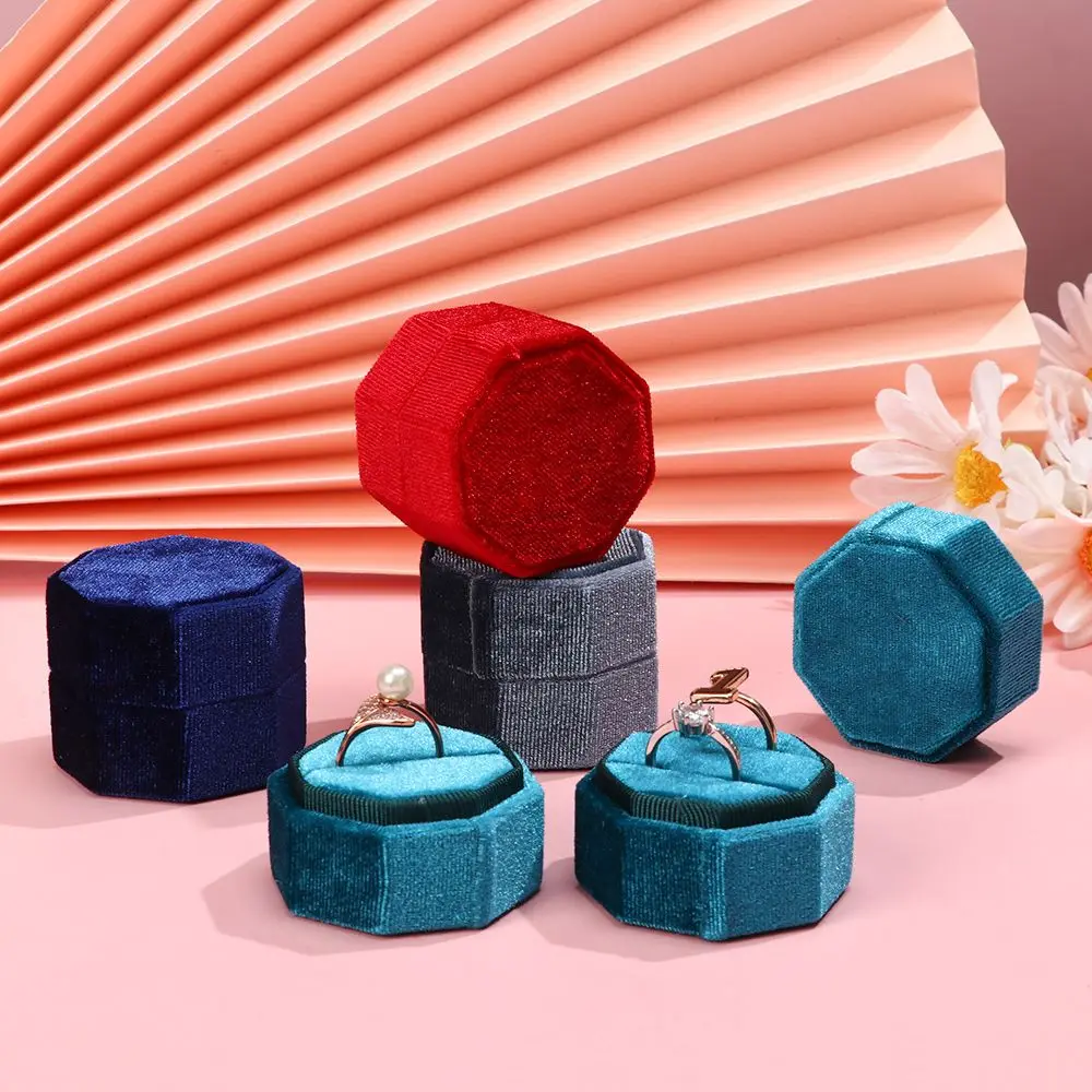 Durable Wedding Octagonal Velvet Jewelry Box Display Box Ring Storage Box With Detachable Lid