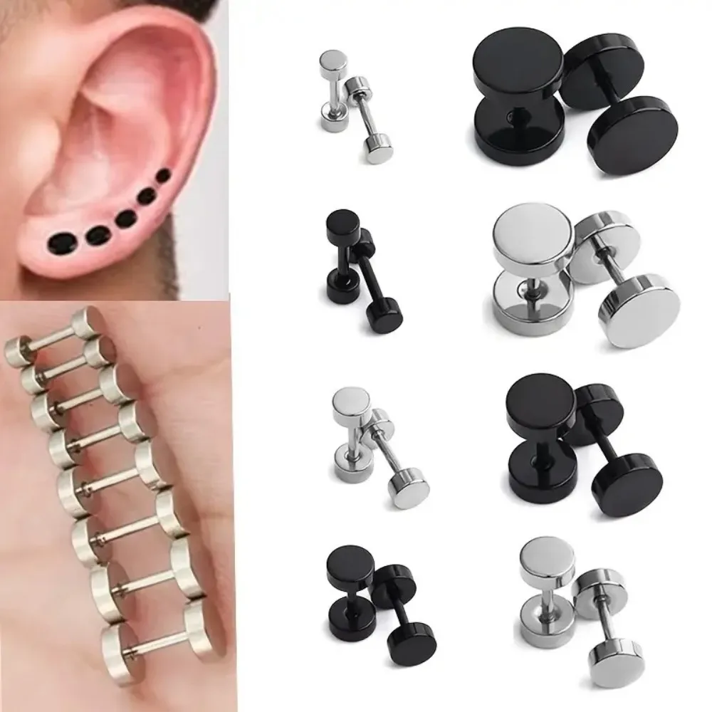 

16pcs Stainless Steel Barbell Stud Earrings Set Flat Back Screw Post Fashion Cartilage Piercing Jewelry for Men Women Y2K