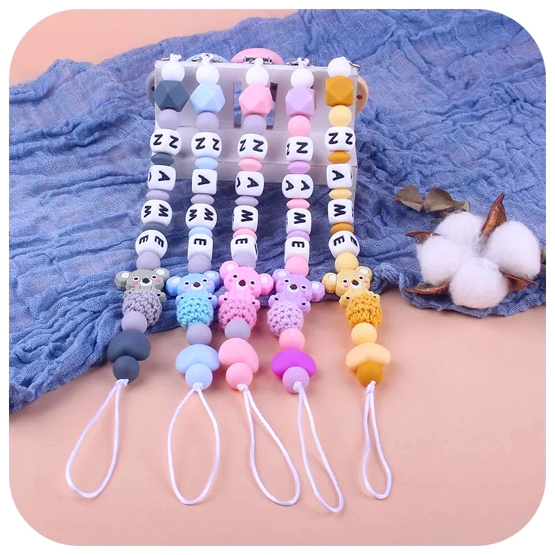 

Custom Personalized Name Baby Pacifier Clips Teethers Dummy Nipple Holder Clip Chain Newborn Baby Things Teething Toys Chew Gift