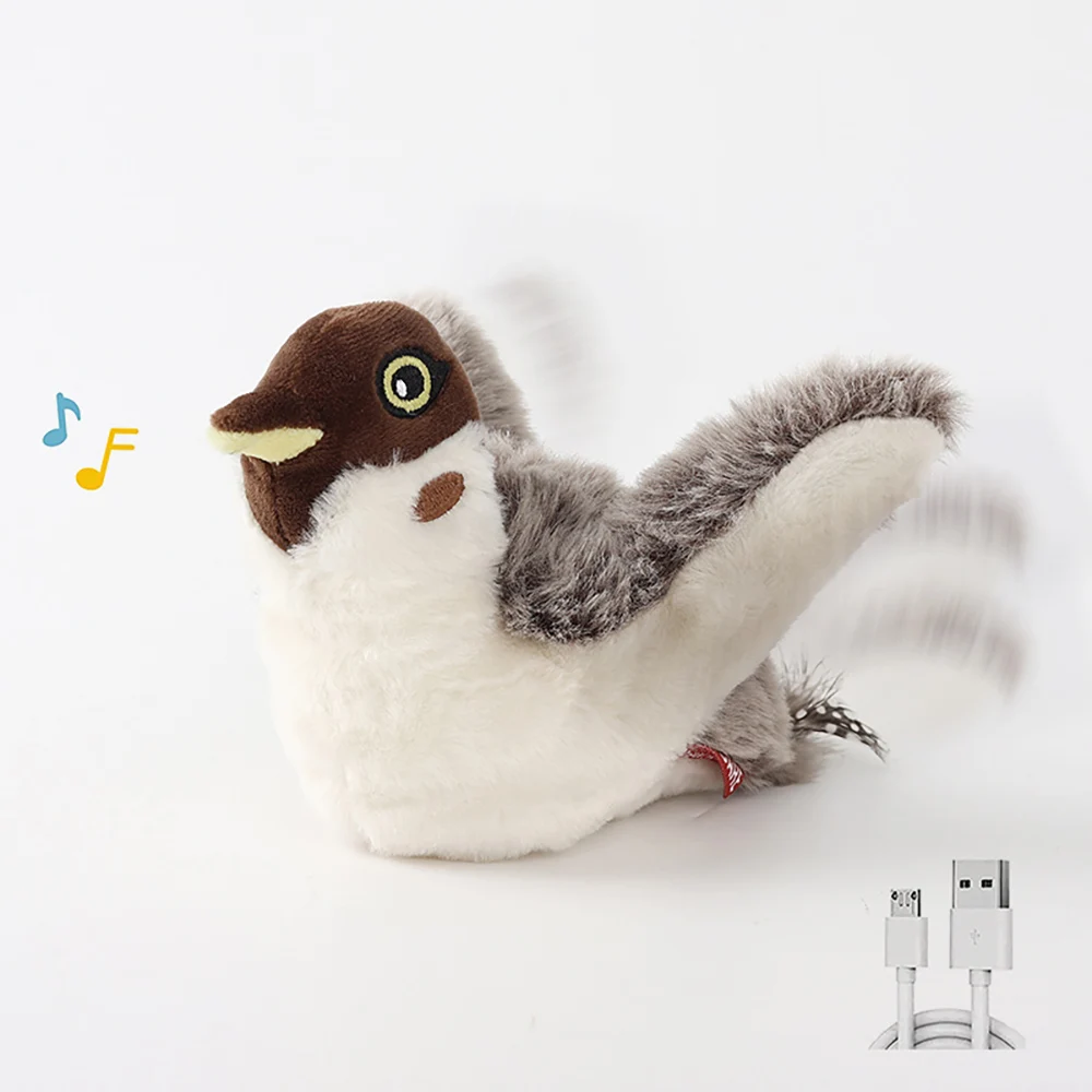 

Rechargeable Pet Cat Interactive Plush Toy Flapping Bird Toy Stimulate Instincts Touch Activated Toy