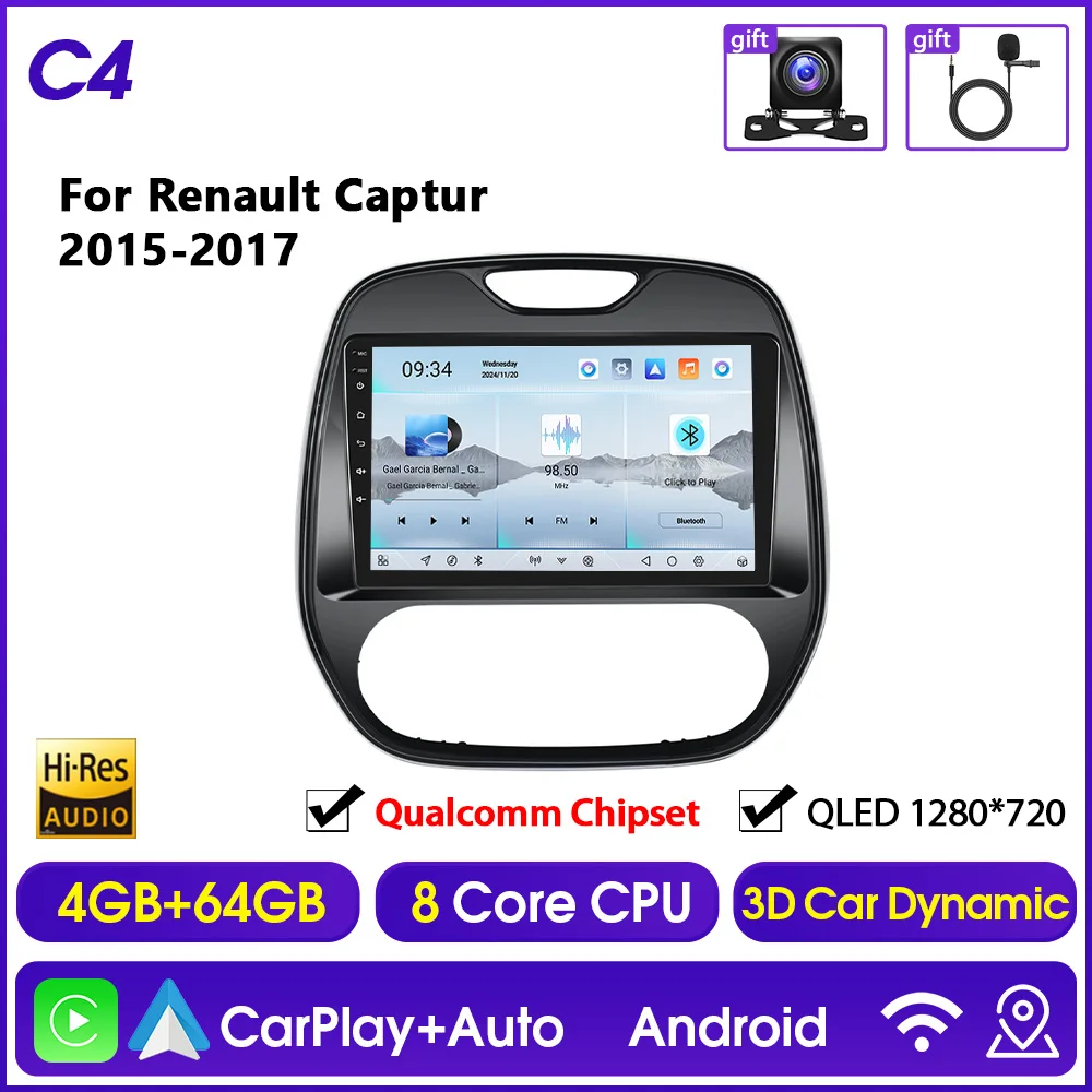 Hikity 2Din Carplay Autoradio Voor Renault capturr 2015-2017 Niet voor spooin Multimedia Speler Android Auto GPS Bluetooth RDS DSP - afbeelding 1