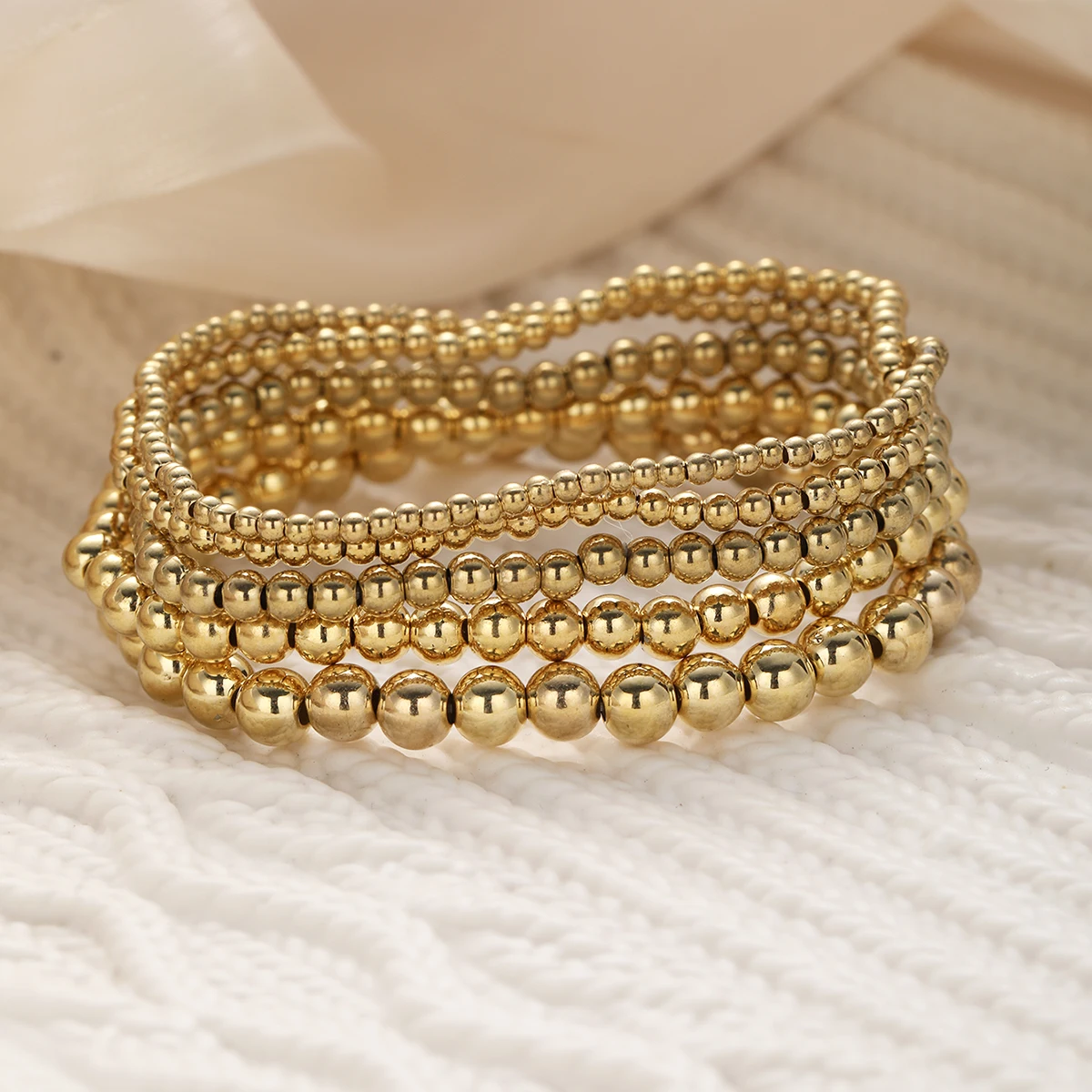 5pcs/set Vintage Beaded Bracelets for Women Men Simple Punk Gold Sliver Color Handmade Ball Bracelet Party Fashion Jewelry Gifts