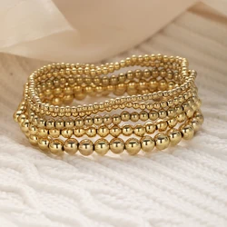 5pcs/set Vintage Beaded Bracelets for Women Men Simple Punk Gold Sliver Color Handmade Ball Bracelet Party Fashion Jewelry Gifts