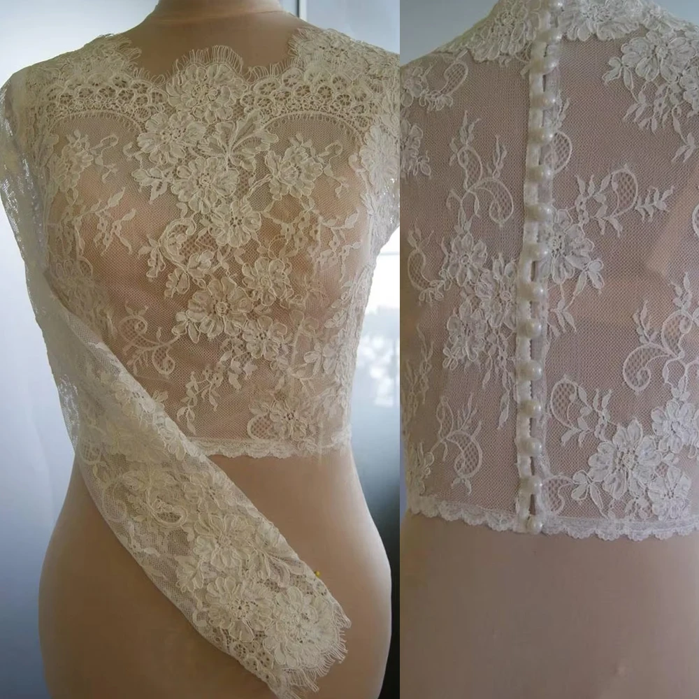 Chaqueta de boda de encaje Chaquetas de novia de manga larga Botones en la espalda Bolero nupcial Top de boda personalizado