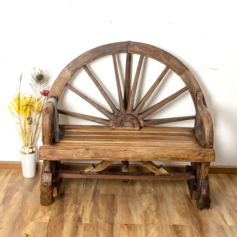 South East Asia style old teak tea table chair courtyard outdoor garden Thai courtyard practical double chair