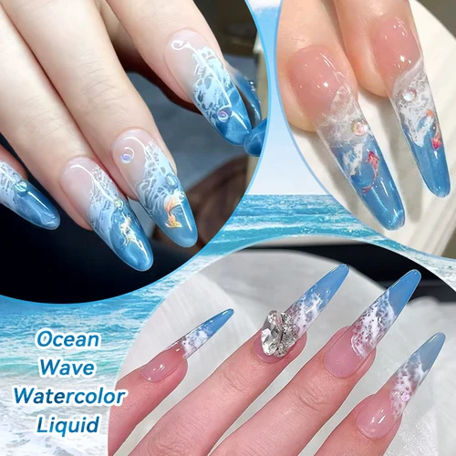 Imagen 2 del producto Esmalte de Uñas Líquido en Gel LILYCUTE de 7 ml, Efecto Acuarela Ola Oceánica, Color Blanco Acuarela, Secado en 3 Segundos, Efecto Degradado Hueco, Arte de Uñas