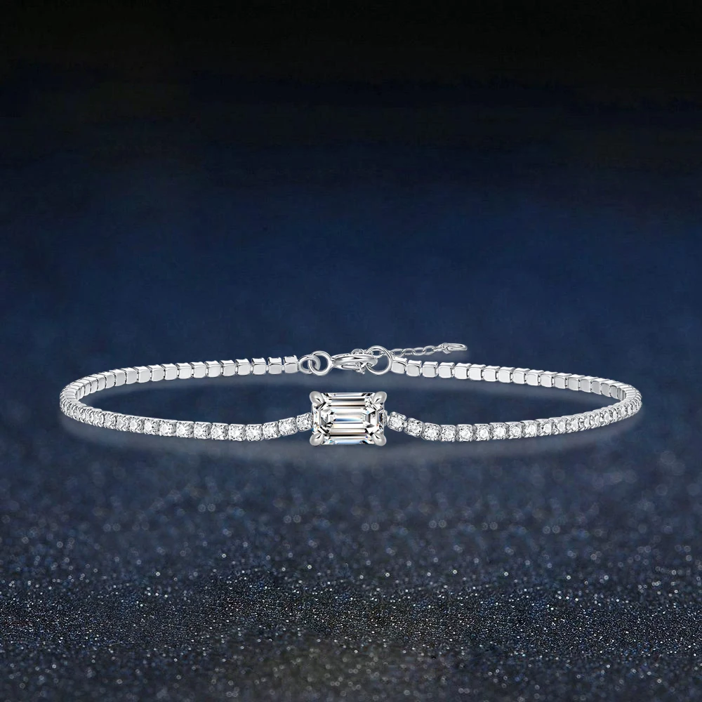 

Moissanite Tennis Bracelets for Women Men GRA D Color VVS1 Emerald Cut Diamond Bracelets S925 Silver Chain Gift For Her-Aurora