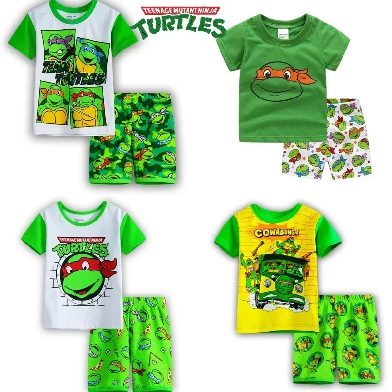 Pijama De Tortugas Ninja Para Niños 4-10 Años - Conjunto Camiseta Y Pantalón Corto, Algodón 100%