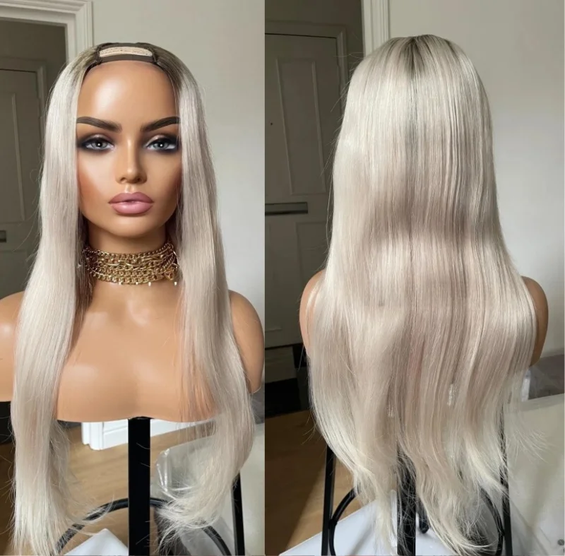 Fashion Wig Glueless U Part Wig Human Hair Ombre Blonde Platinum Highligths Wig 100% Virgin Human Hair Wig for Women Cosplay