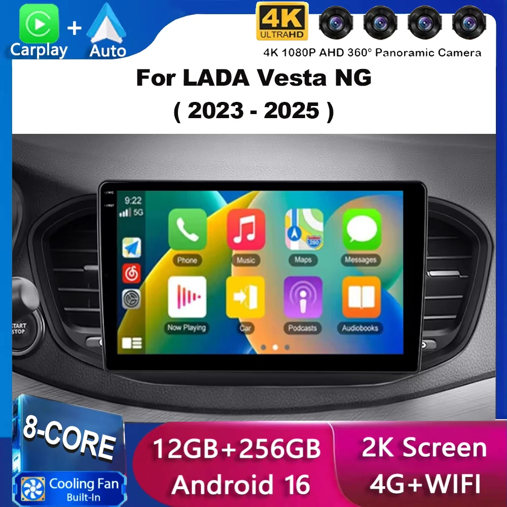 Android 16 Carplay Auto Qualcomm Screen Car Radio Player For LADA Vesta 2023 2014 - 2015 Multmedia Navigation BT GPS 4G Stereo
