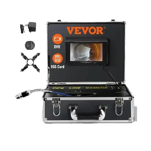 SucceBuy Kanalizasyon Kamerası 7 "Ekran Boru Hattı Muayene Kamerası, DVR Fonksiyonlu Su Geçirmez Kamera, 12 Ayarlanabilir LED'li 16 GB SD Kart