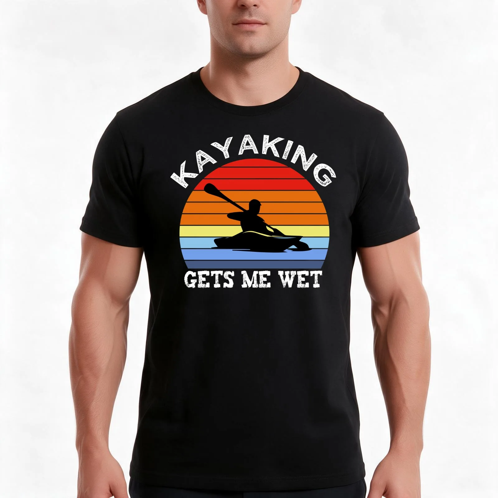 Kayaking Gets Me Wet T-Shirt, Summer Casual Cotton Tee, Oversized Streetwear Tops, Vintage Graphic Print, Loose Fit Short Sleeve