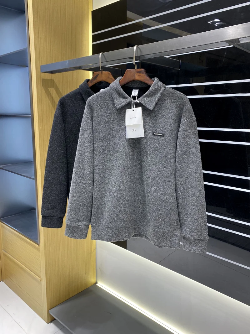 سترة رجالية محبوكة مبطنة من Ele مصنوعة من قماش متماسك فائق النعومة ودافئة وصديقة للبشرة وياقة متعددة الاستخدامات بقلنسوة طويلة #2