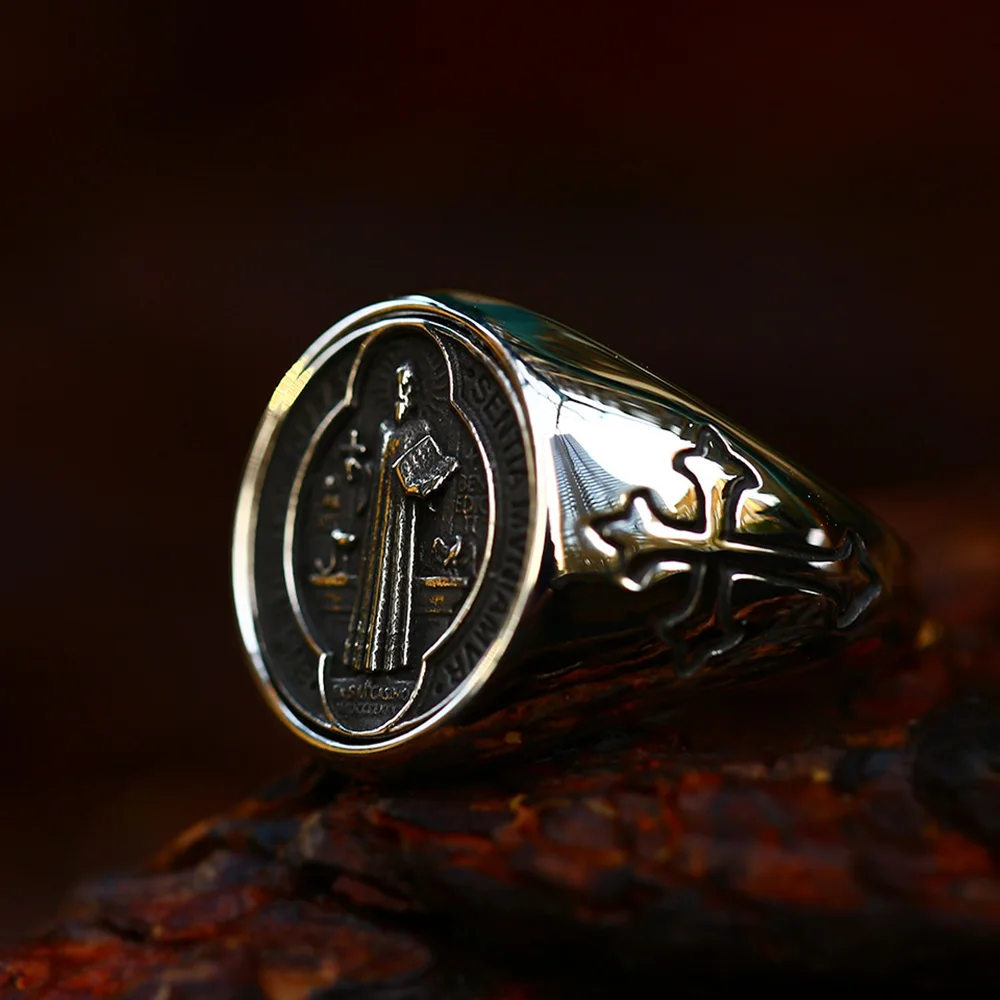 Saint Benedict Exorcism Amulet Rings For Men Women Stainless Steel Powerful Talismans Jewelry Catholic Fashion Gift Wholesale