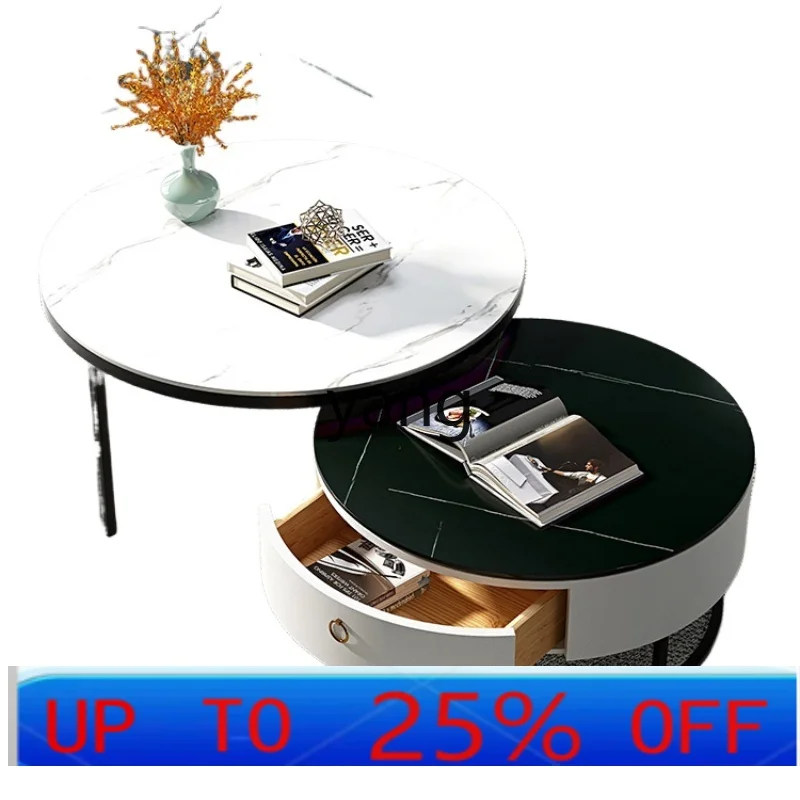 

LMM round Stone Plate Tea Table Living Room Home Simple Small Apartment Minimalist Internet Celebrity Small Table