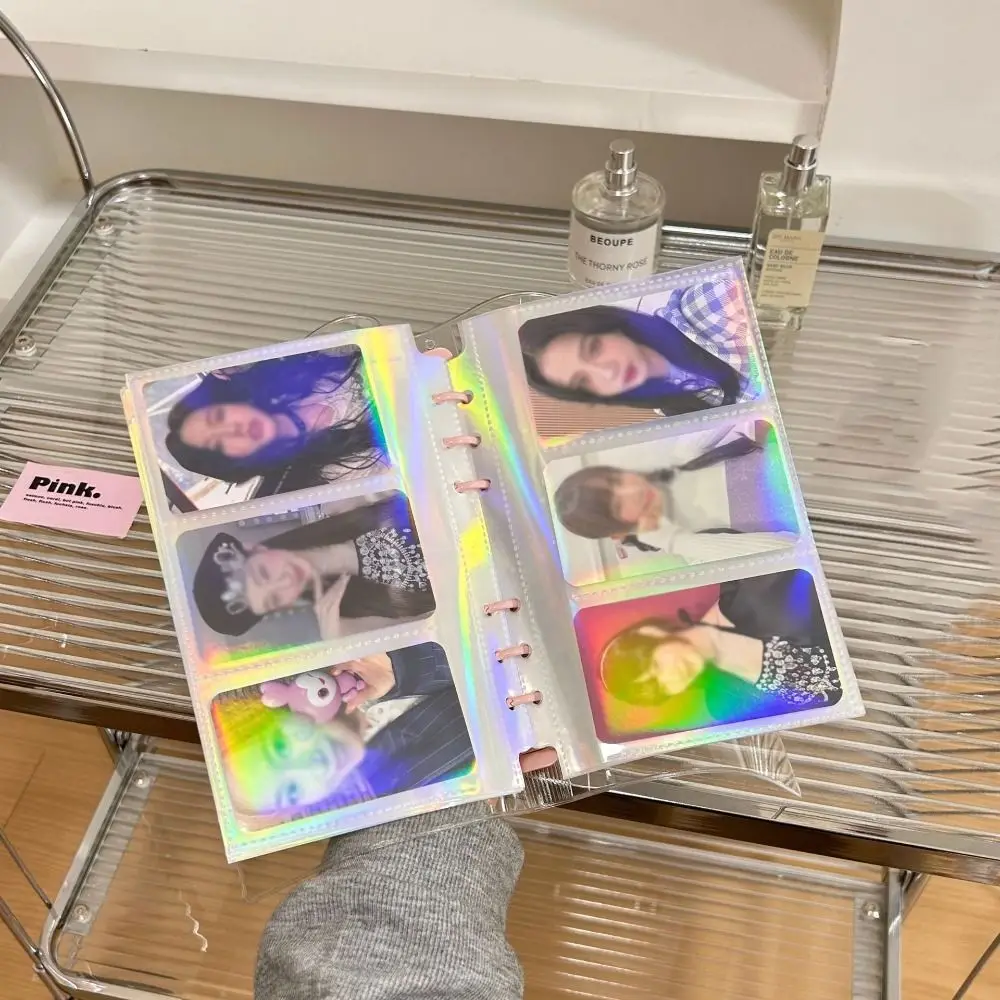 10PCS 1/2/3 Pockets A6 Binder Sleeves Transparent Kpop Photo Card Album Refill Inner Page Laser Rainbow Star Inside Page
