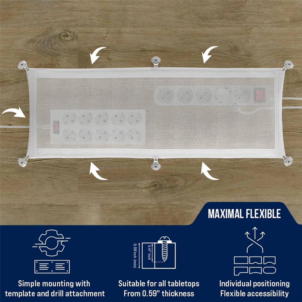 Cable Management Net - Under Desk Wire Management - Flexible Under Desk Cable Management Tray White A