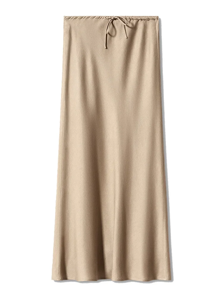 Satin Long Skirts for Women 2026 Spring Summer Straight Maxi Smooth Green Skirt Elegant Beige Black Brown Women's Straight Skirt