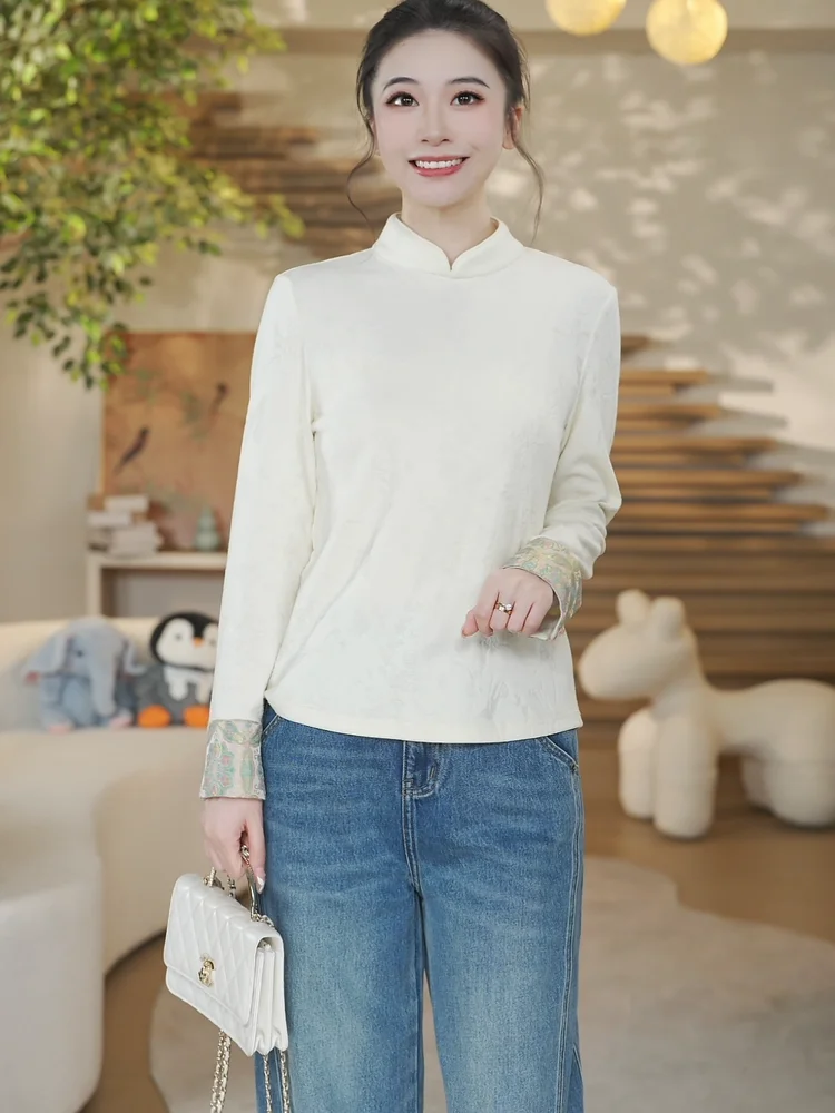 

New Chinese Sle Woolen irt Top Slimming Base Layer Inner Wear Spring 2026 Age Reducing Traditional National Trend