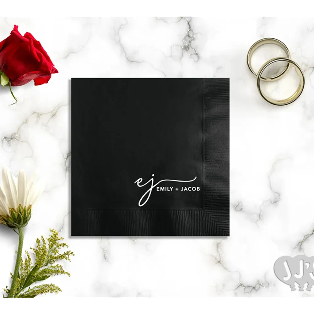 50PCS Chic Elegance: Custom Printed Wedding Cocktail Napkins - Elevate Your Soirées with Sophisticated and Minimalistic Designs