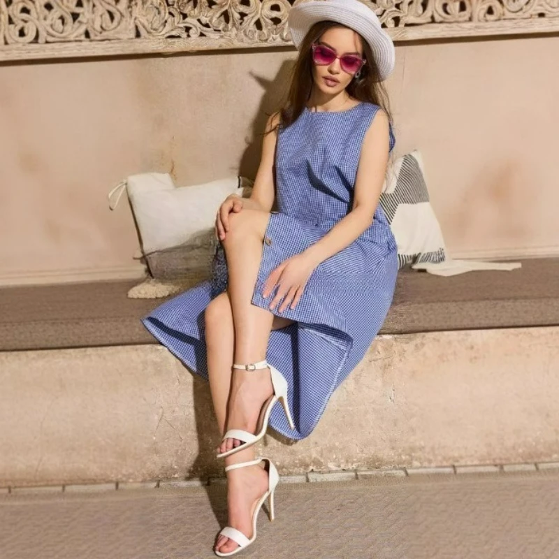 

European American Fashion Suit Women's New Casual and Comfortable Solid Color Suit Skirt Round Neck Button Design Temperament