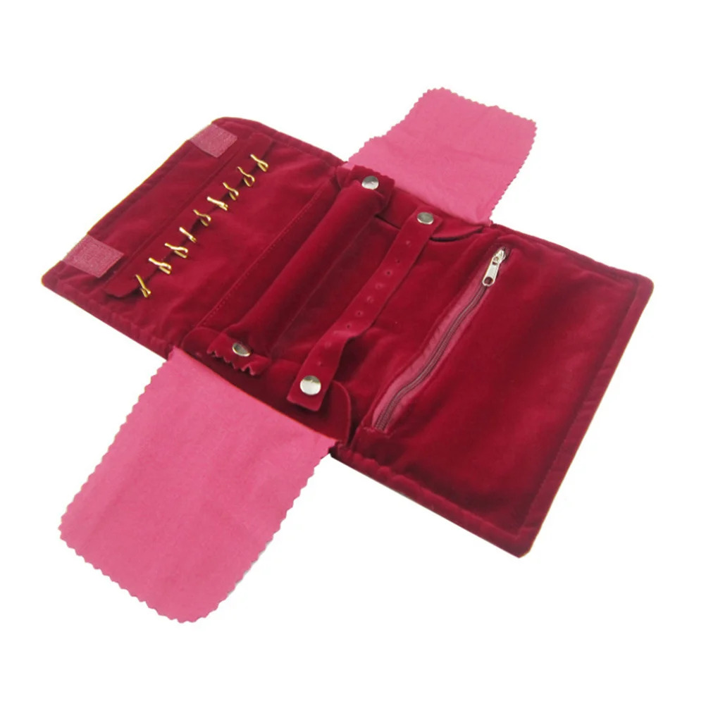 1Pcs Jewelry Storage Pouch Red Compact Lightweight Roller Bag for Necklaces Earrings Bracelets Jewelry Organizer