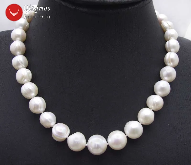 

Qingmos 13-14mm Round Natural Freshwater White Pearl Necklace for Women Jewelry Chokers 17" nec6062