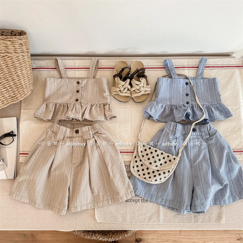 

2024 Summer New Baby Girls Cute Clothes Two Piece Sets Kids Vest and Pants 2 Piece Outfits Children Tops + Trouser Suit Clothing