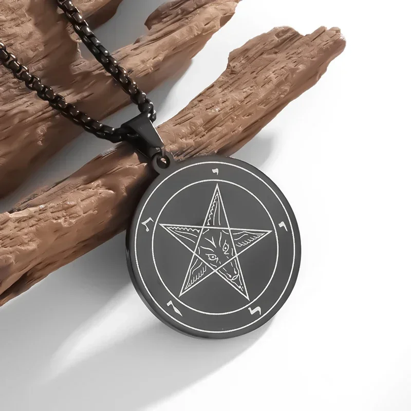 Stainless Steel Wicca Pentagram Sheep Head Pendant Necklace Men's Fashion Alternative Religious Apotropaic Jewelry