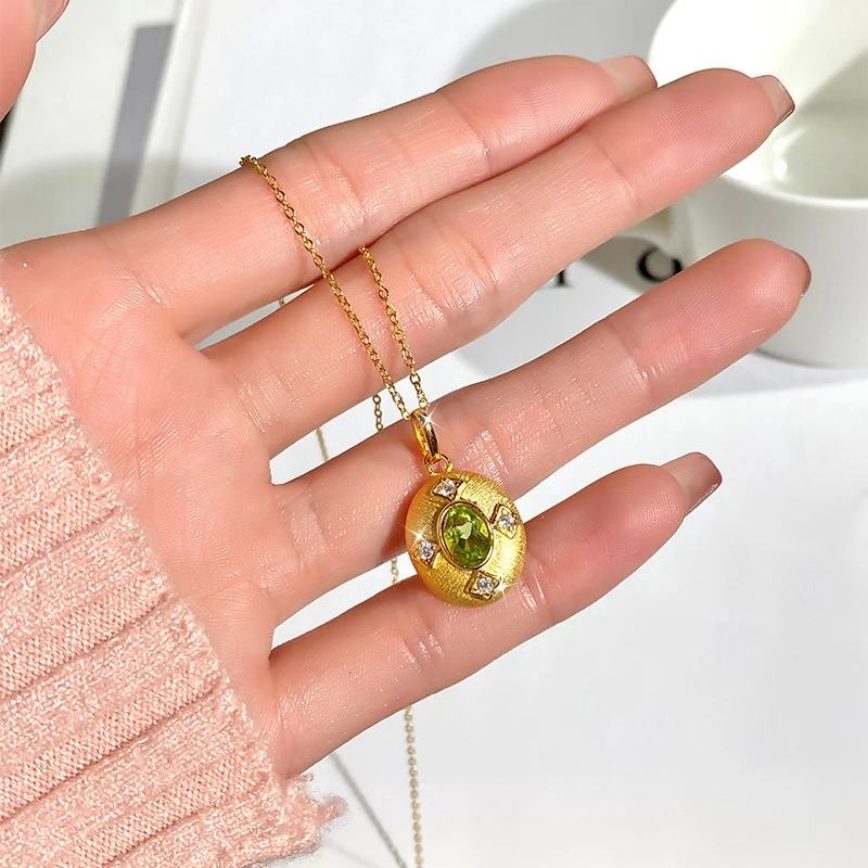 

New vintage-style necklace s925 sterling silver fashion trendy natural stone brushed jewelry women