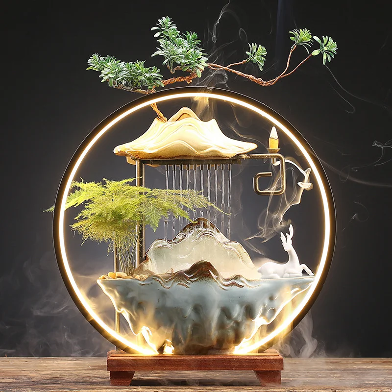 Waterfall Water Flow Rockery Ornaments Fountain Lucky Creative Water Features Office Desktop Indoor Fountain