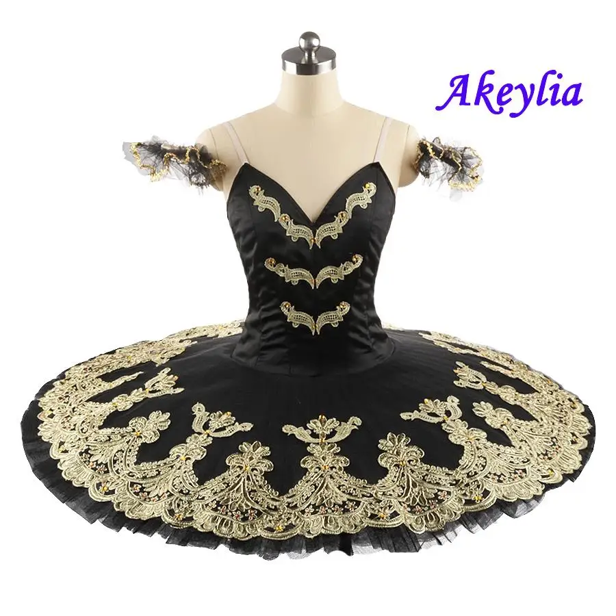 black gold tutu YAGP Pancake tutu professional ballet Dress black swan lake girl classical ballet Stage custom for women JN0098