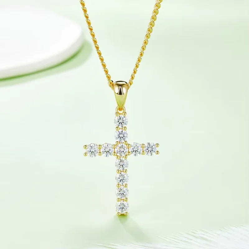 

Gold Plated Cross Pendant Necklace - 925 Sterling Silver, VVS Moissanite, Diamond, 3mm 4mm 5mm Options