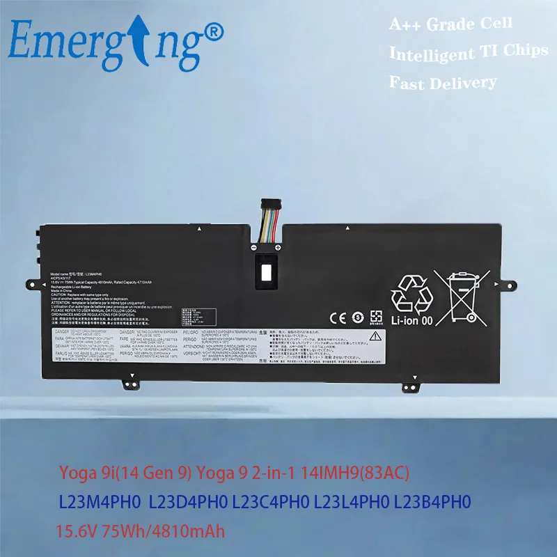 

Аккумулятор L23M4PH0 L23D4PH0 L23C4PH0 L23L4PH0 L23B4PH0 для Lenovo Yoga 9i (14 Gen 9) 2-в-1 серии 14IMH9 (83AC) 15.6V 75Wh 4810mA