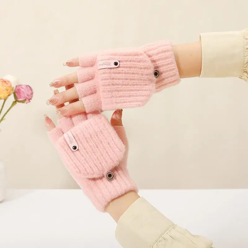 قفازات دافئة سميكة نصف إصبع لفصل الشتاء، قفازات نسائية محبوكة بدون أصابع مناسبة للكتابة للطلاب. #4