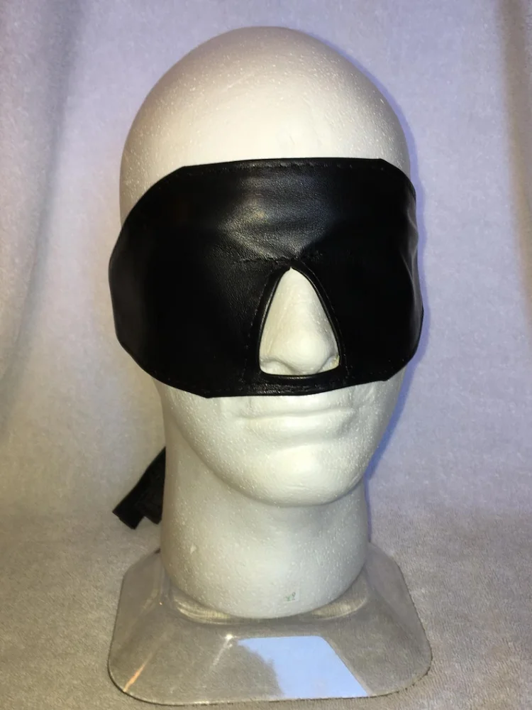 Halloween Slave Adult Unisex Pu Black Leather Half Face Mask With Exposed Eyes Hood Straps Full Body Bondage Headdress Role Play