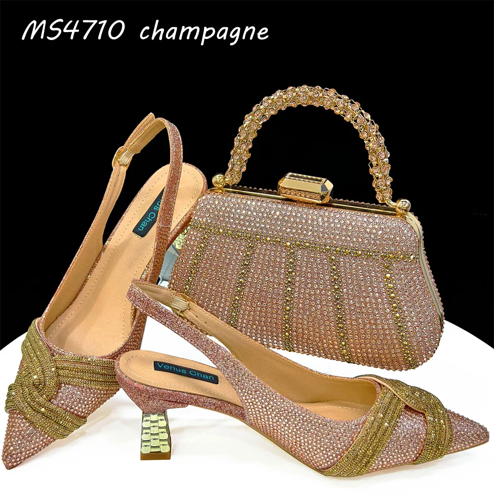 High quality for party matching shoes and bags low heels to match ladies stones slippers bag sets